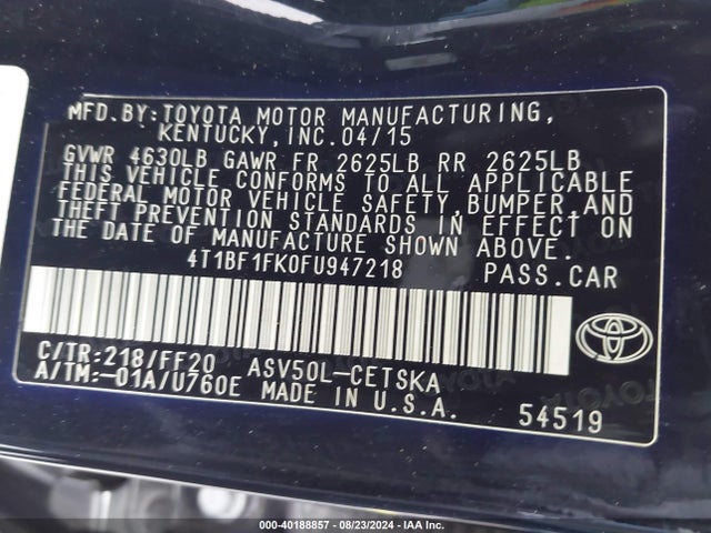 Toyota CAMRY SE 2015 4T1BF1FK0FU947218 Image 9