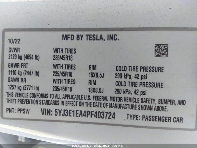 2023 TESLA MODEL 3 5YJ3E1EA4PF403724 Photo 8