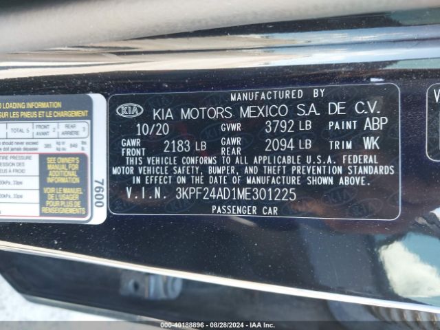 3KPF24AD1ME301225 KIA FORTE FE