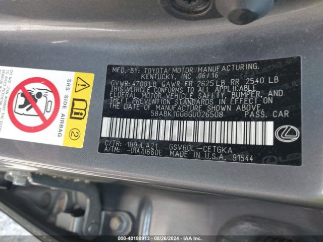 58ABK1GG6GU026508 Lexus ES 350