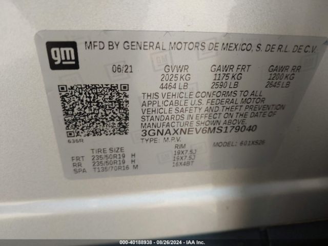 3GNAXNEV6MS179040 Chevrolet Equinox Fwd Premier