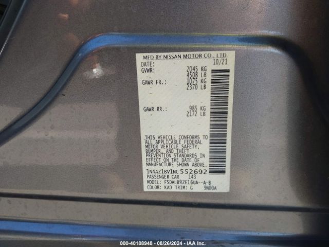 1N4AZ1BV1NC552692 Nissan Leaf S 40 Kwh