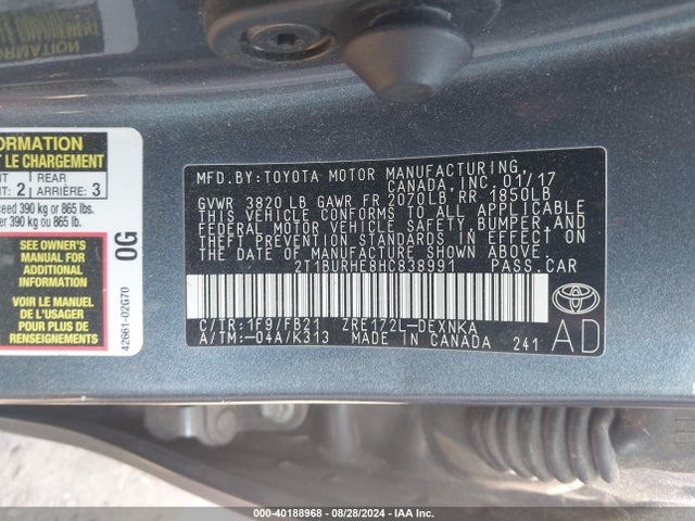 Toyota COROLLA LE 2017 2T1BURHE8HC838991 Image 9