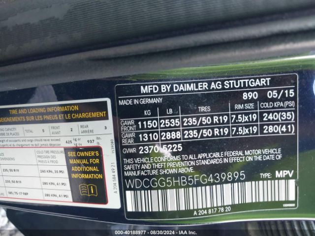 WDCGG5HB5FG439895 Mercedes-Benz GLK 350