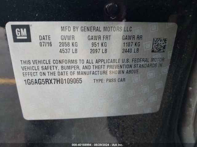 1G6AG5RX7H0109065 Cadillac Ats Standard