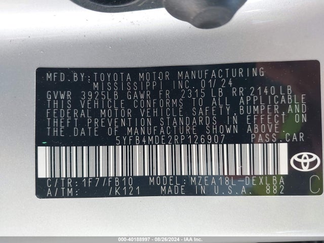 Toyota COROLLA LE 2024 5YFB4MDE2RP126907 Image 9