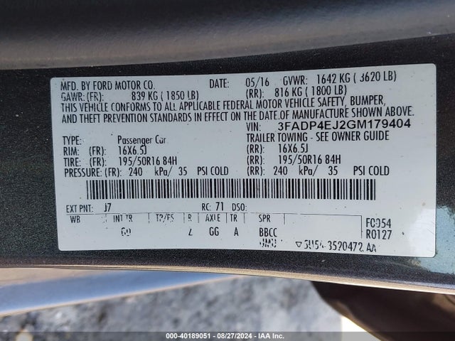 Ford FIESTA SE 2016 3FADP4EJ2GM179404 Image 9