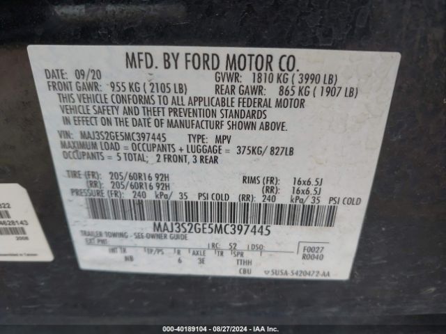 MAJ3S2GE5MC397445 Ford Ecosport Se