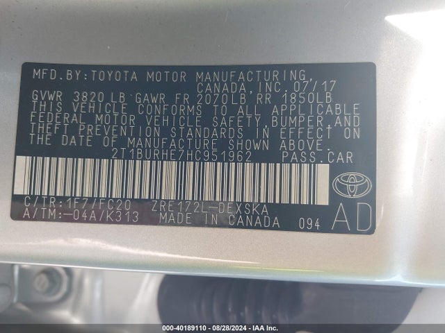 Toyota COROLLA SE 2017 2T1BURHE7HC951962 Image 9