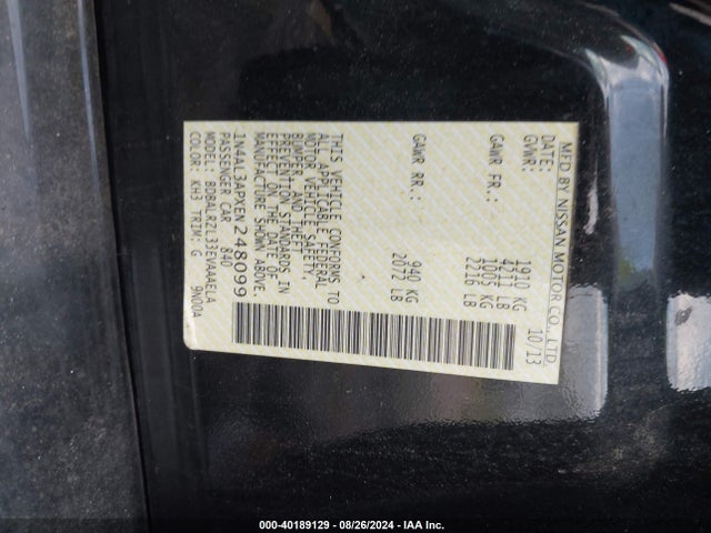 Nissan Altima 2.5 S 2014 1N4AL3APXEN248099 Image 9