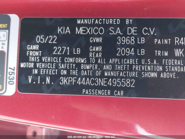 3KPF44AC3NE495582 KIA FORTE GT