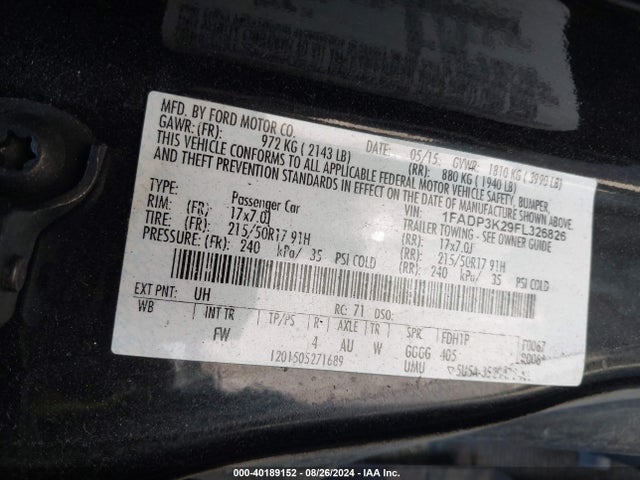 Ford FOCUS SE 2015 1FADP3K29FL326826 Image 9