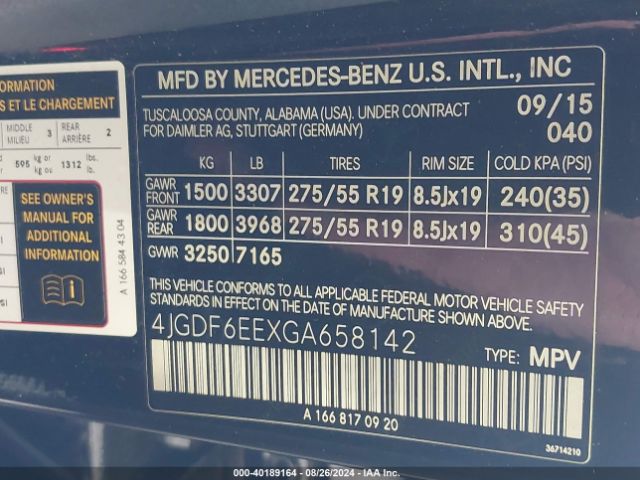 4JGDF6EEXGA658142 Mercedes-Benz Gl 450 4matic