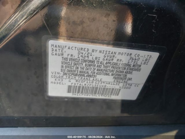 3N1CP5BV9ML499231 Nissan Kicks S Xtronic Cvt