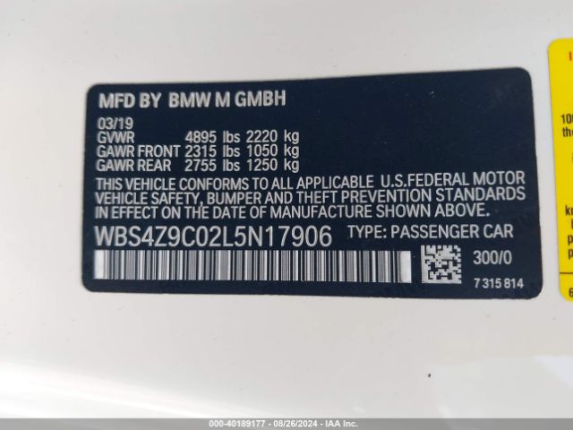 WBS4Z9C02L5N17906 BMW M4