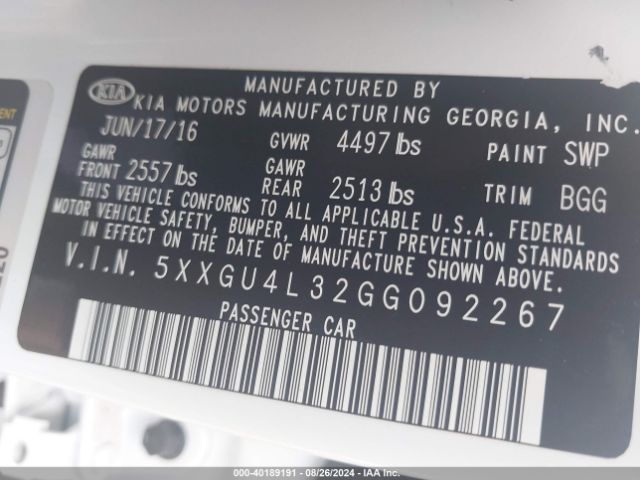 5XXGU4L32GG092267 KIA OPTIMA EX