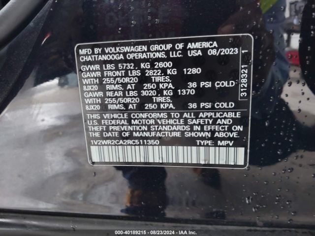 1V2WR2CA2RC511350 Volkswagen Atlas 2.0t Se W/technology