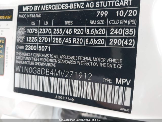 W1N0G8DB4MV271912 Mercedes-Benz Glc 300 Suv