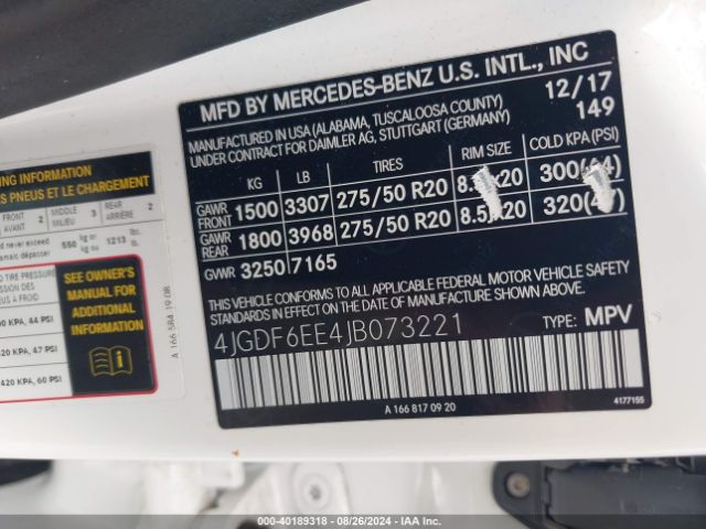 4JGDF6EE4JB073221 Mercedes-Benz Gls 450 4matic