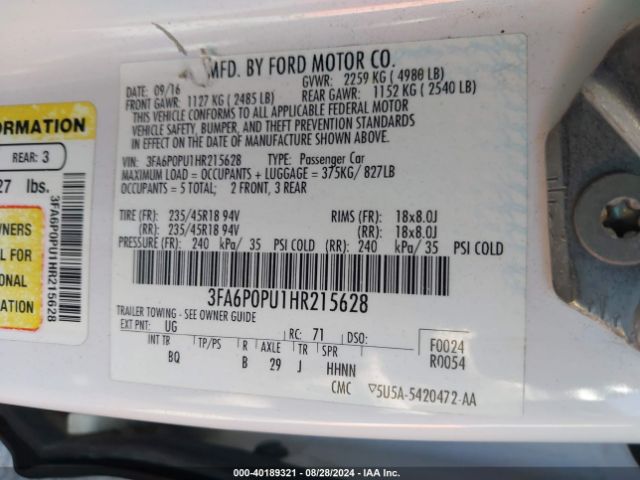 3FA6P0PU1HR215628 Ford Fusion Energi Se Luxury
