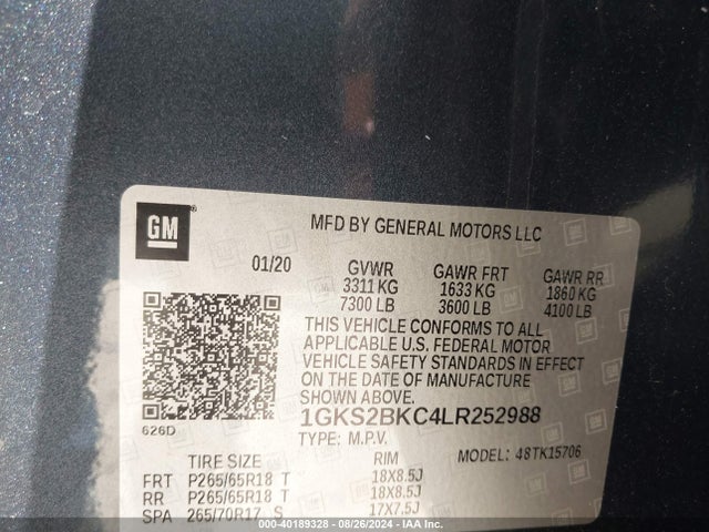 GMC Yukon 4wd Slt 2020 1GKS2BKC4LR252988 Image 9