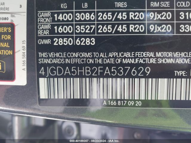 4JGDA5HB2FA537629 Mercedes-Benz Ml 350 4matic