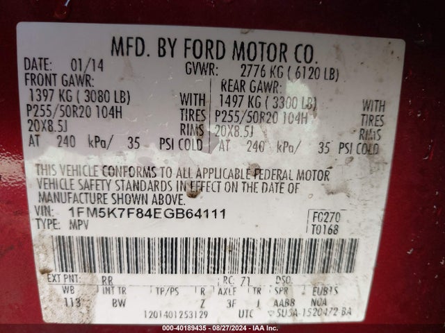 Ford Explorer Limited 2014 1FM5K7F84EGB64111 Image 9