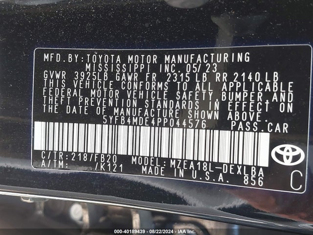 Toyota COROLLA LE 2023 5YFB4MDE4PP044576 Image 9