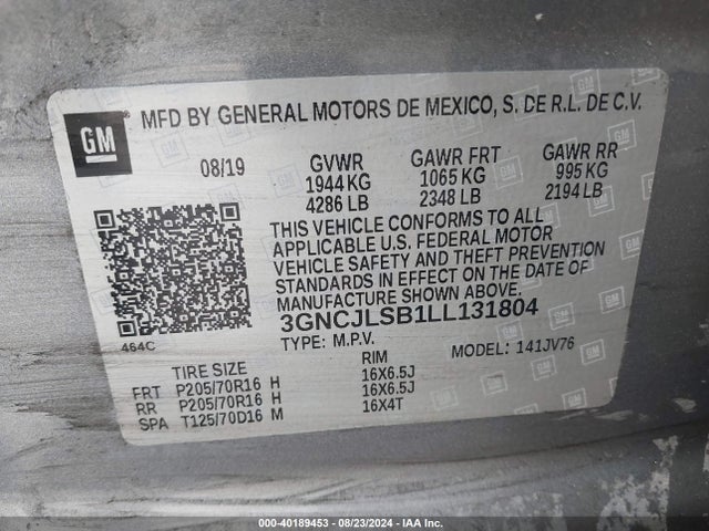 Chevrolet Trax Fwd Lt 2020 3GNCJLSB1LL131804 Image 9