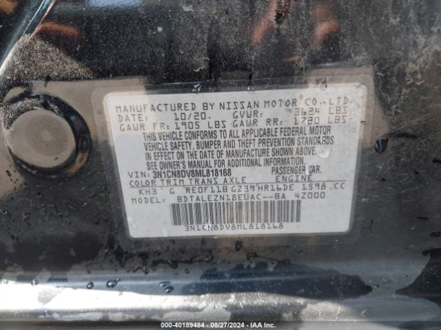 3N1CN8DV8ML818168 Nissan Versa S Xtronic Cvt