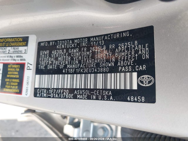 Toyota CAMRY SE 2014 4T1BF1FK2EU343880 Image 9
