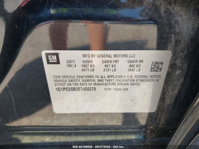 1G1PC5SB3E7450279 Chevrolet Cruze 1lt Auto
