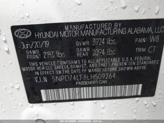 5NPD74LF8LH509264 Hyundai ELANTRA SE