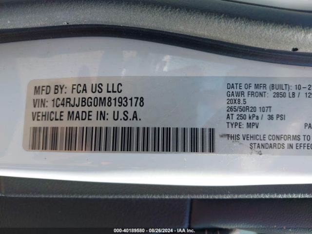 1C4RJJBG0M8193178 Jeep Grand Cherokee L Limited 4x2