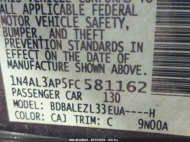 Nissan Altima 2.5 S 2015 1N4AL3AP5FC581162 Image 9