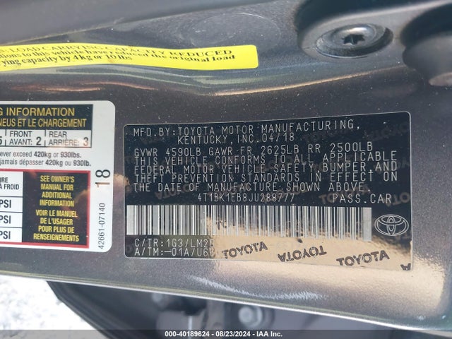 Toyota AVALON LIMITED 2018 4T1BK1EB8JU288777 Image 9