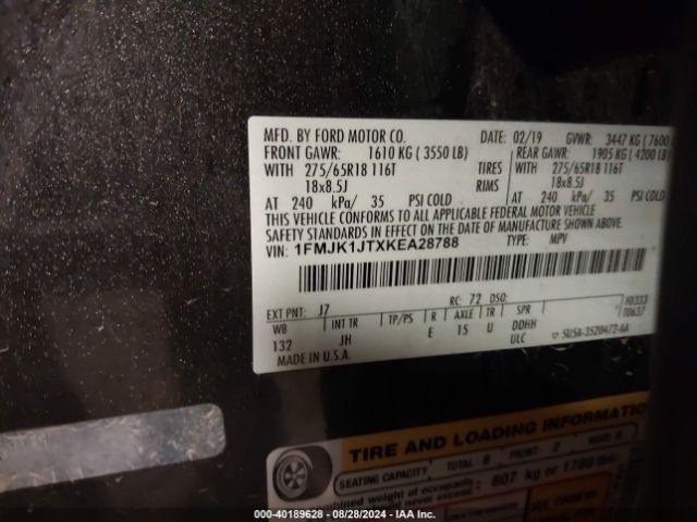 1FMJK1JTXKEA28788 Ford Expedition Max Xlt