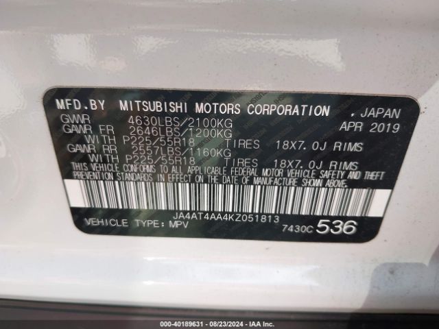 JA4AT4AA4KZ051813 Mitsubishi Eclipse Cross Le