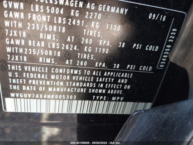 WVGUV7AX4HK005303 Volkswagen Tiguan 2.0t Sport