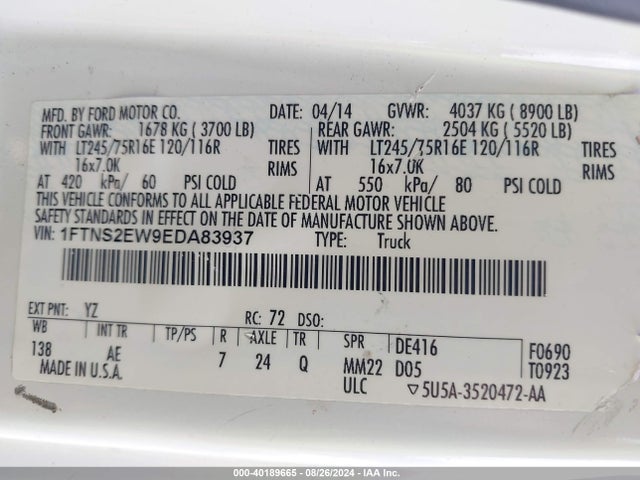 Ford E-250 Commercial 2014 1FTNS2EW9EDA83937 Image 9