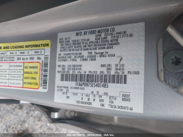 1FA6P0H75E5401485 Ford FUSION SE