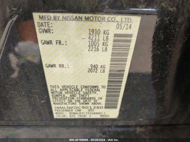 Nissan Altima 2.5 S 2014 1N4AL3AP2EC901360 Image 9