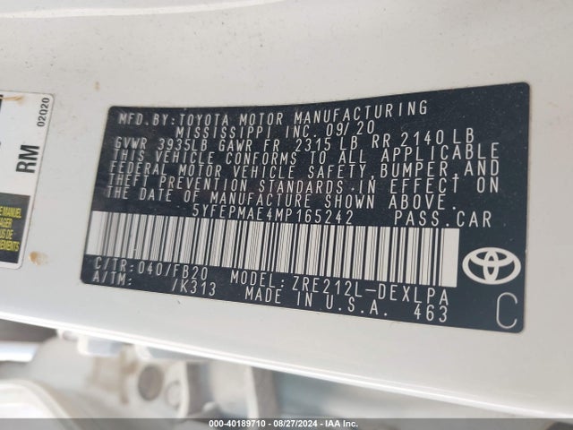Toyota COROLLA LE 2021 5YFEPMAE4MP165242 Image 9