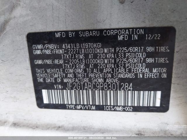 JF2GTABC9P8301284 Subaru Crosstrek
