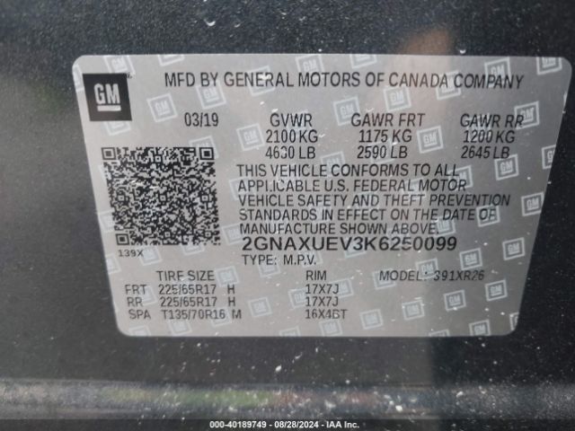 2019 CHEVROLET EQUINOX 2GNAXUEV3K6250099 Photo 8