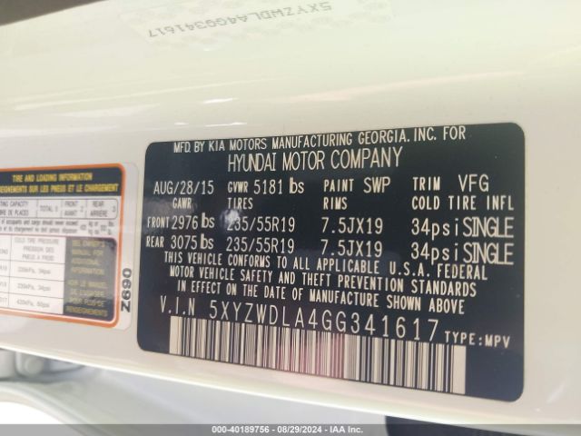 5XYZWDLA4GG341617 Hyundai Santa Fe Sport 2.0l Turbo