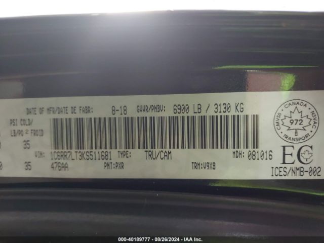 1C6RR7LT3KS511681 RAM 1500 Classic Slt