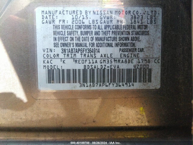 Nissan Sentra 2015 3N1AB7AP6FY364914 Image 20