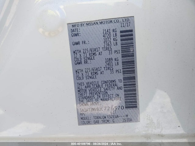 Nissan ROGUE SV 2018 5N1AT2MV8JC726570 Image 9