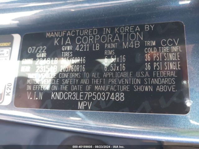KNDCR3LE7P5037488 KIA NIRO EX